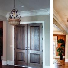 Before and after we added the charm of a french country look and ceiling design to this franklin tn front entrance side hallway